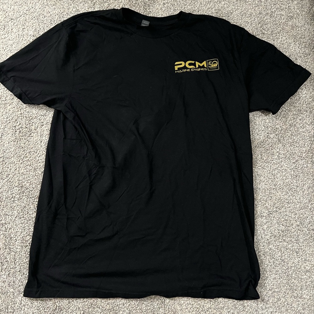 Large Tshirt. Gold and black cool logos